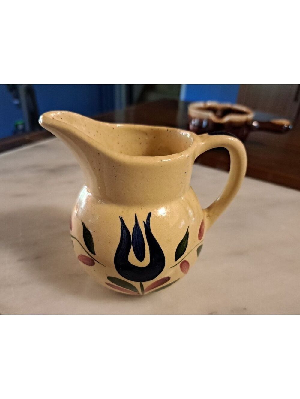 Vintage Dutch Tulip Pattern Pitcher/Creamer by Watt Pottery 4.25"